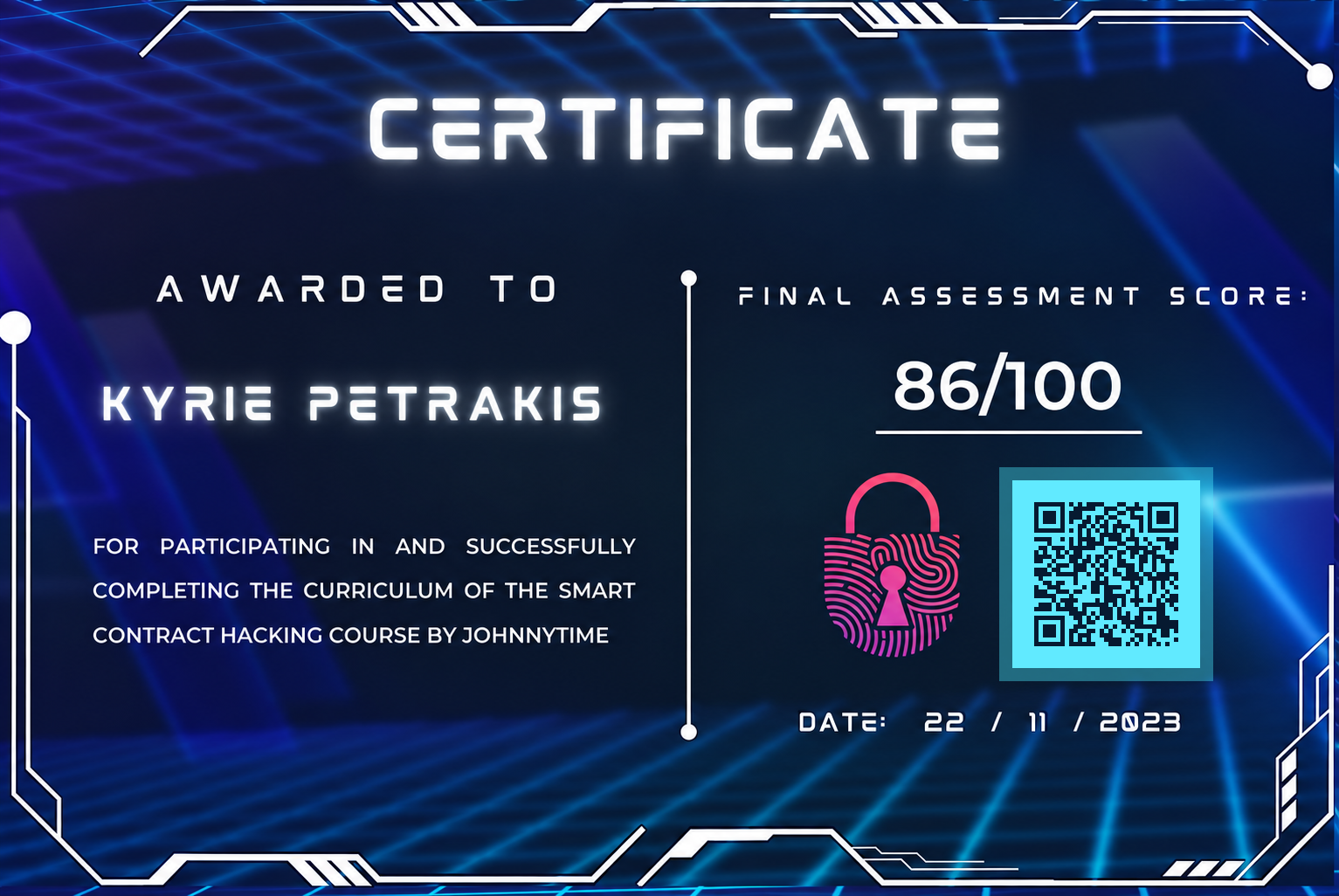 Smart Contract Hacker Certificate (SSCH) - Verifiable credential with QR code