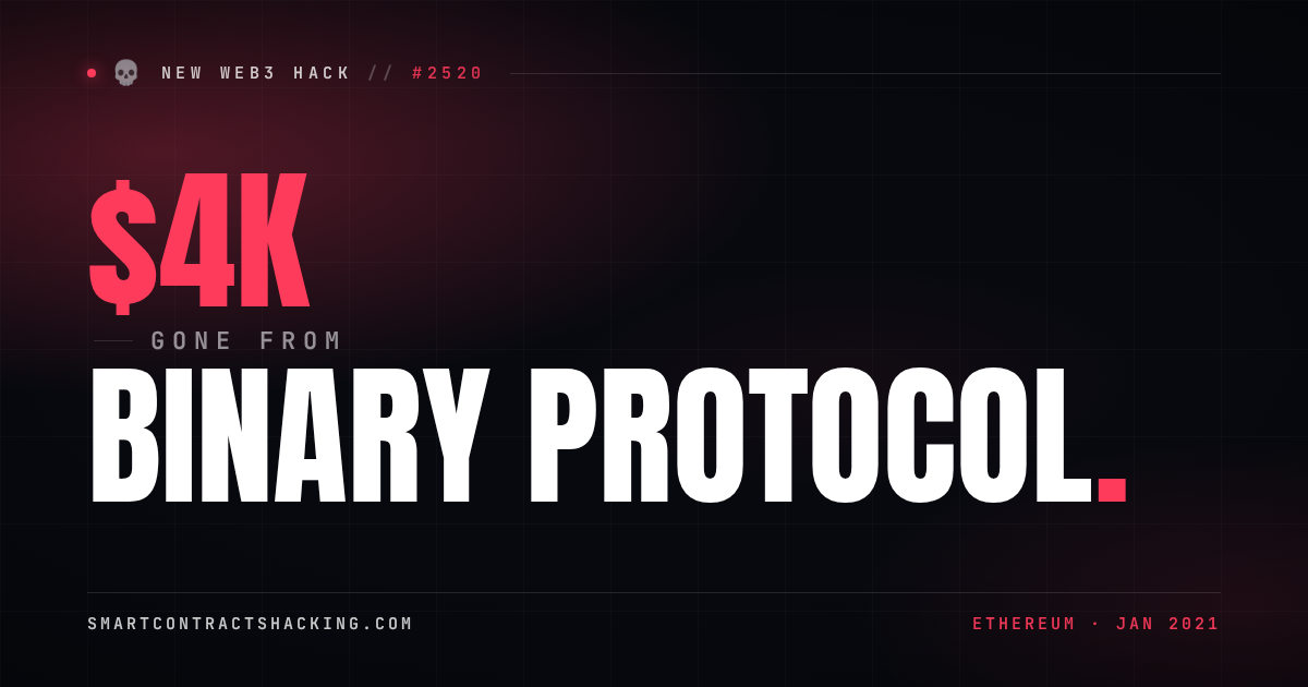 Binary Protocol Hack (2021) - $4K Lost | Smart Contract Hacking