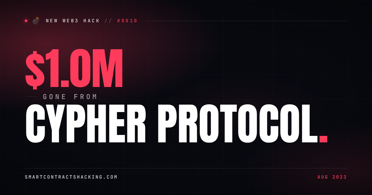 Cypher Protocol Hack (2023) - $1.0M Lost | Smart Contract Hacking